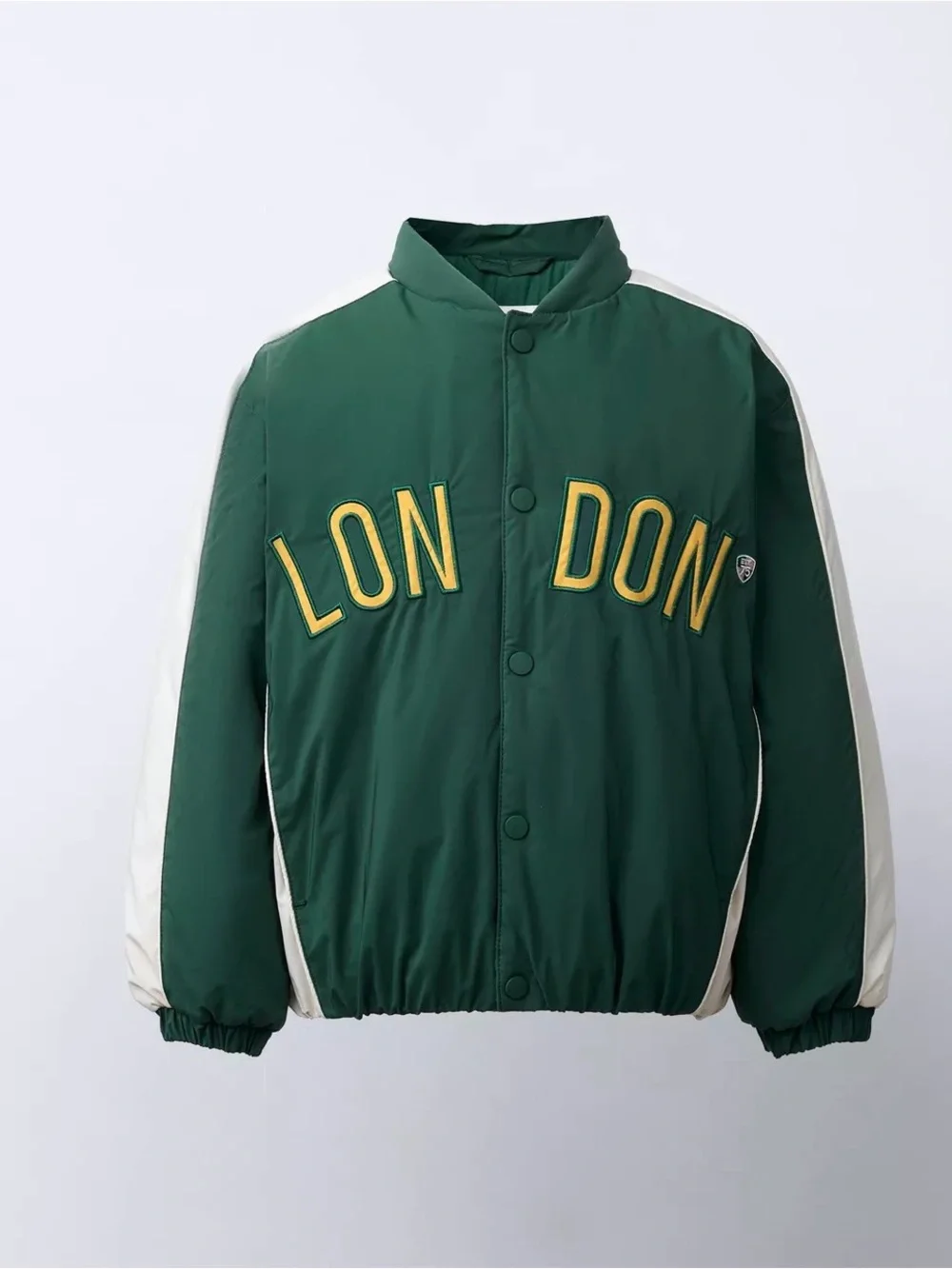 Zara Green 'LONDON' Bomber Jacket with Cream Stripes